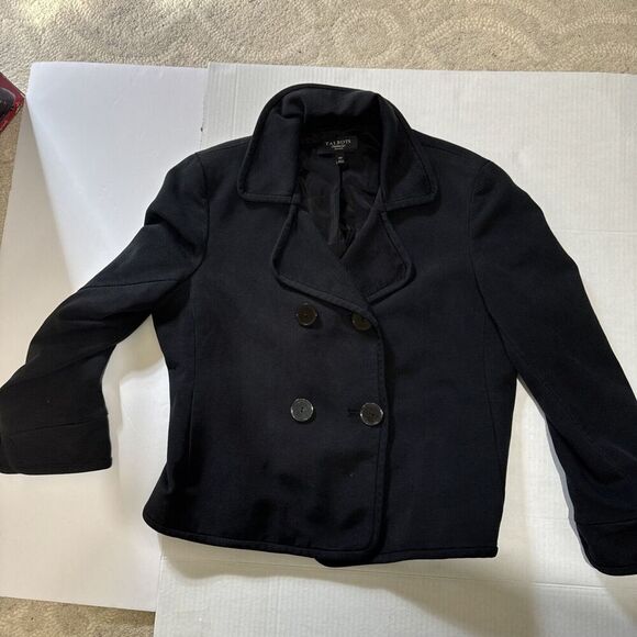 Talbots Women’s Sz 14P Black Blazer Business‎ Causal Cotton/Silk Cropped - Picture 9 of 11